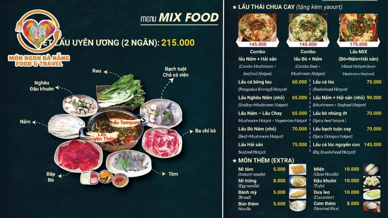 Menu lẩu Thái Đà Nẵng của Mix Food