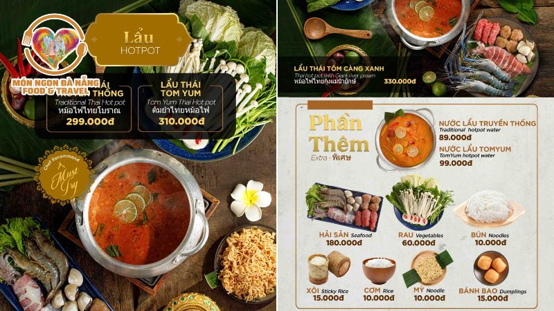 Menu lẩu Thái Đà Nẵng của The Thai Cuisine