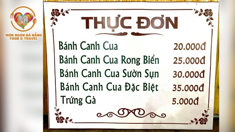 Menu Quán bánh canh cua Đà Nẵng - Minh Tân
