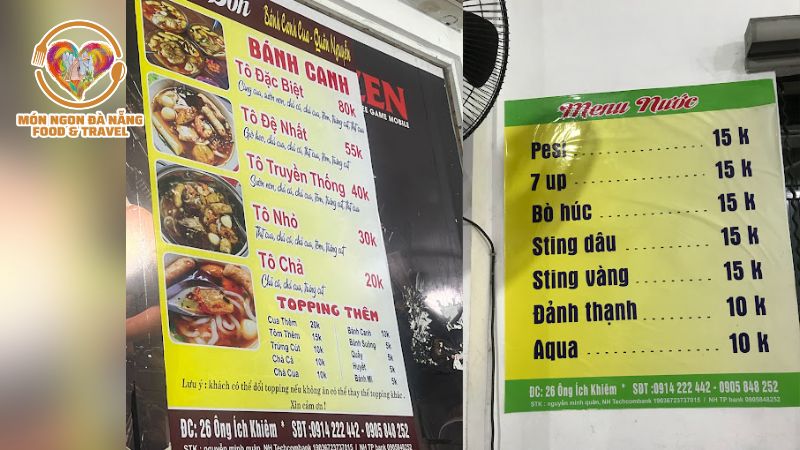 Menu Quán bánh canh cua Đà Nẵng - Quân Nguyễn