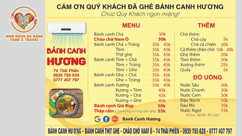 Menu Quán bánh canh ghẹ Đà Nẵng - Bánh Canh Hương