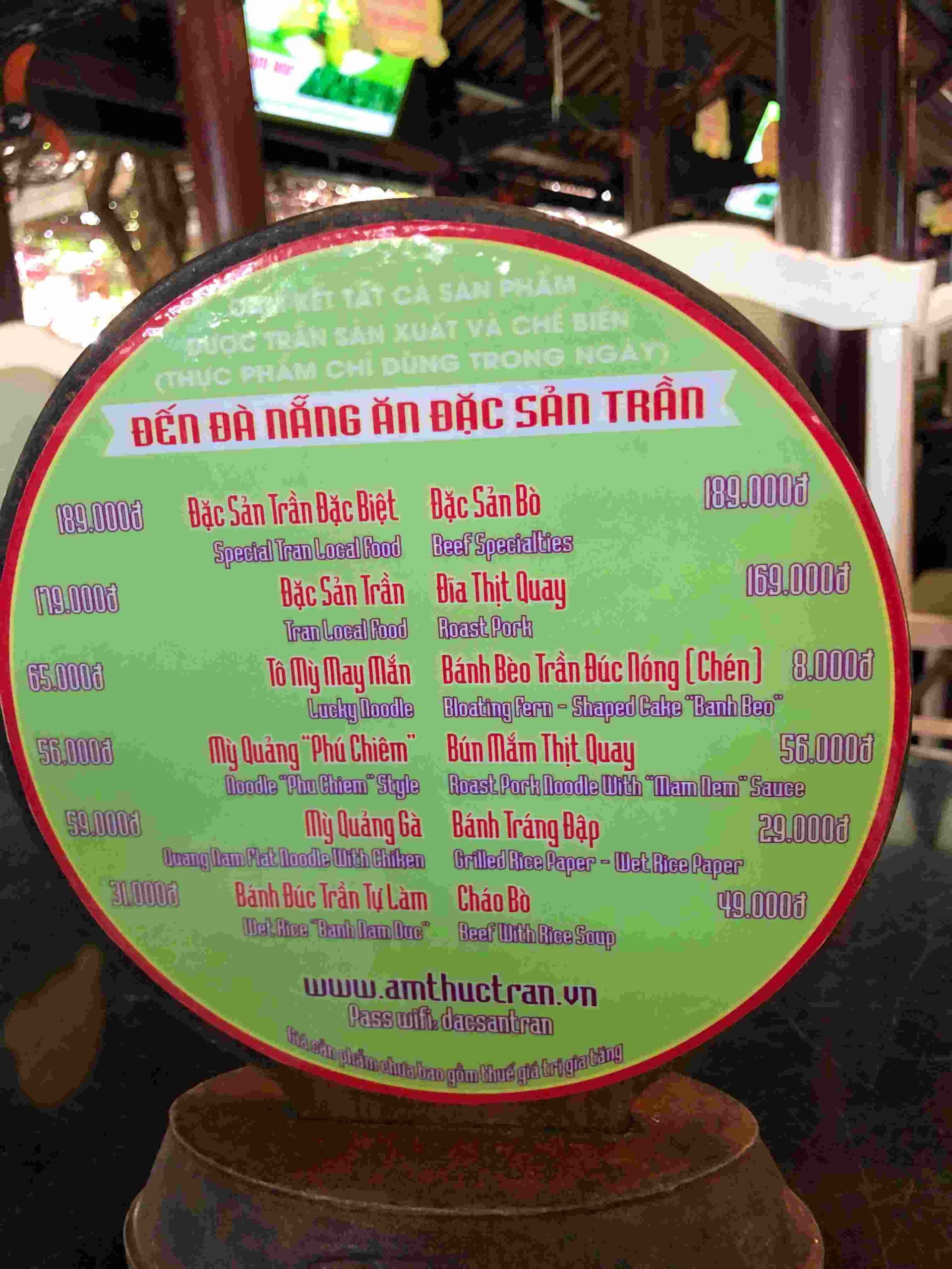 Menu độc đáo tại Ẩm thực Trần Đà Nẵng